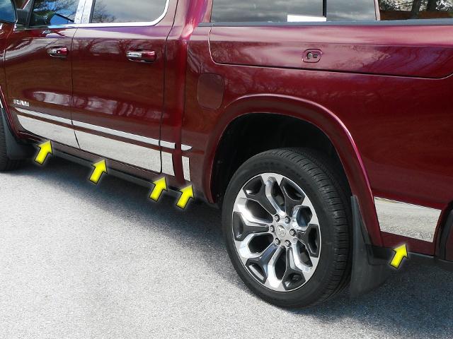 2019-up Ram Truck Crew Cab Polished Stainless Rocker Panel Trim - Click Image to Close